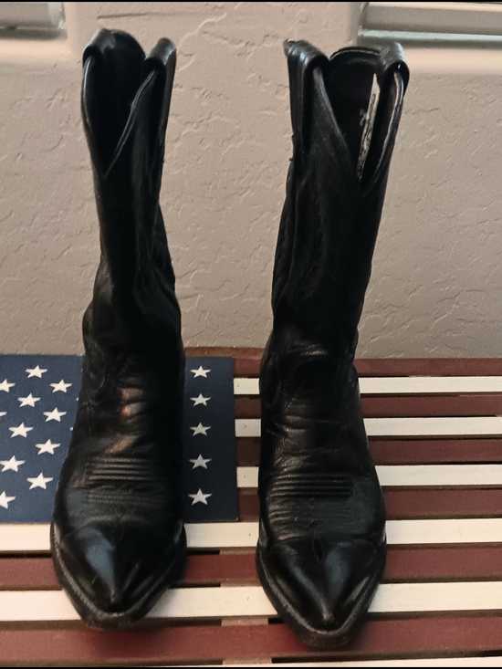 Tony Lama Shoes - Tony Lama Black Leather Cowgirl Heeled Boots